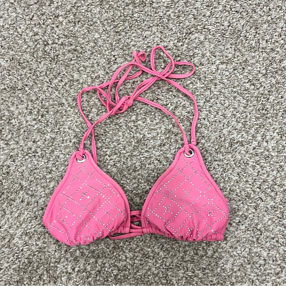 Vintage Y2K 2000s mcbling rhinestone bubblegum pink bikini top